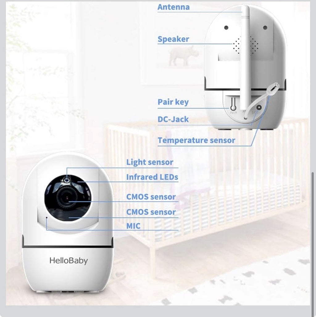 HelloBaby Video Baby Monitor with Remote Camera Pan-Tilt-Zoom, 3.2'' Color7