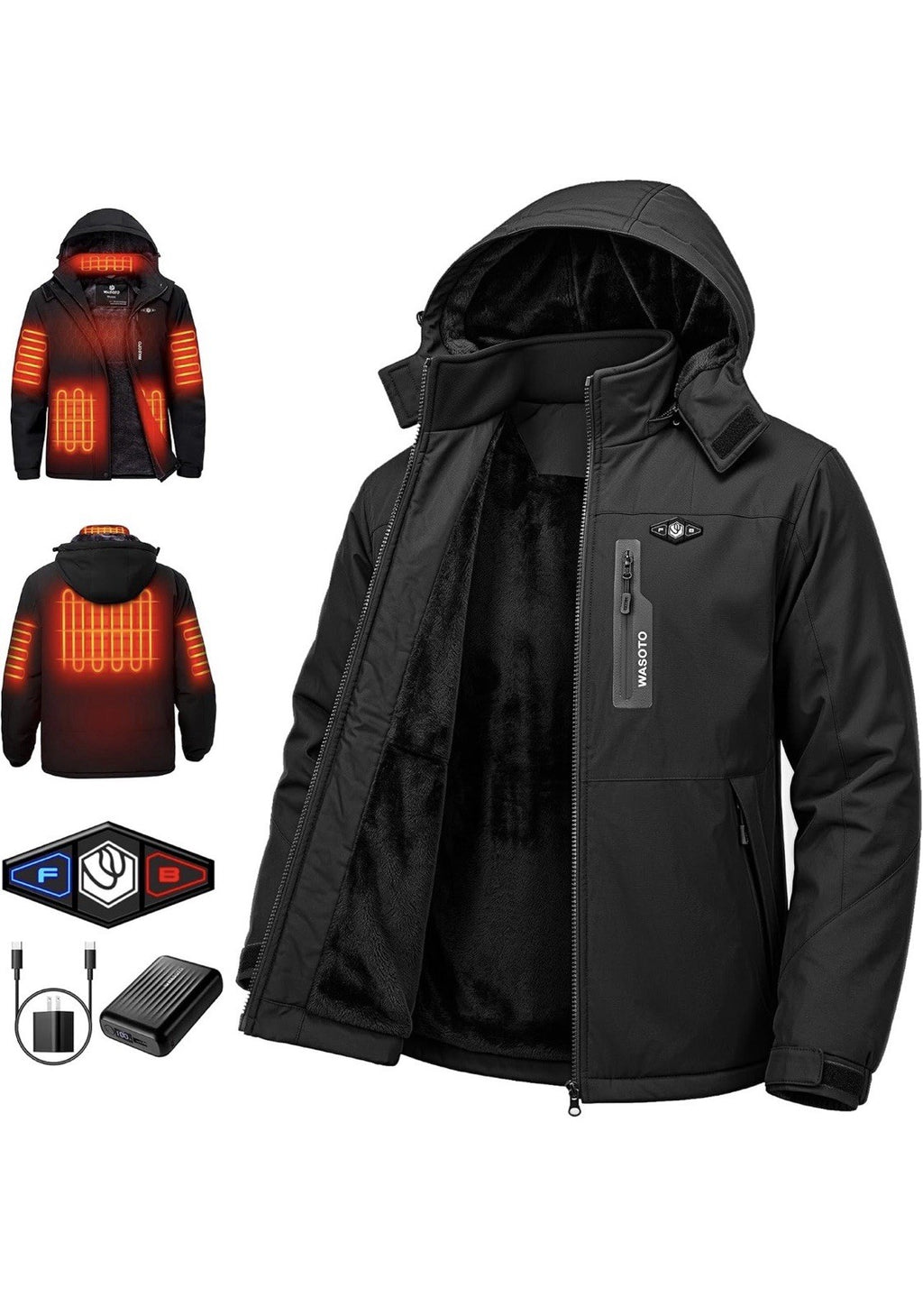 WASOTO Heated Jackets for Men with 18400mAh Black XL Windproof Waterproof0