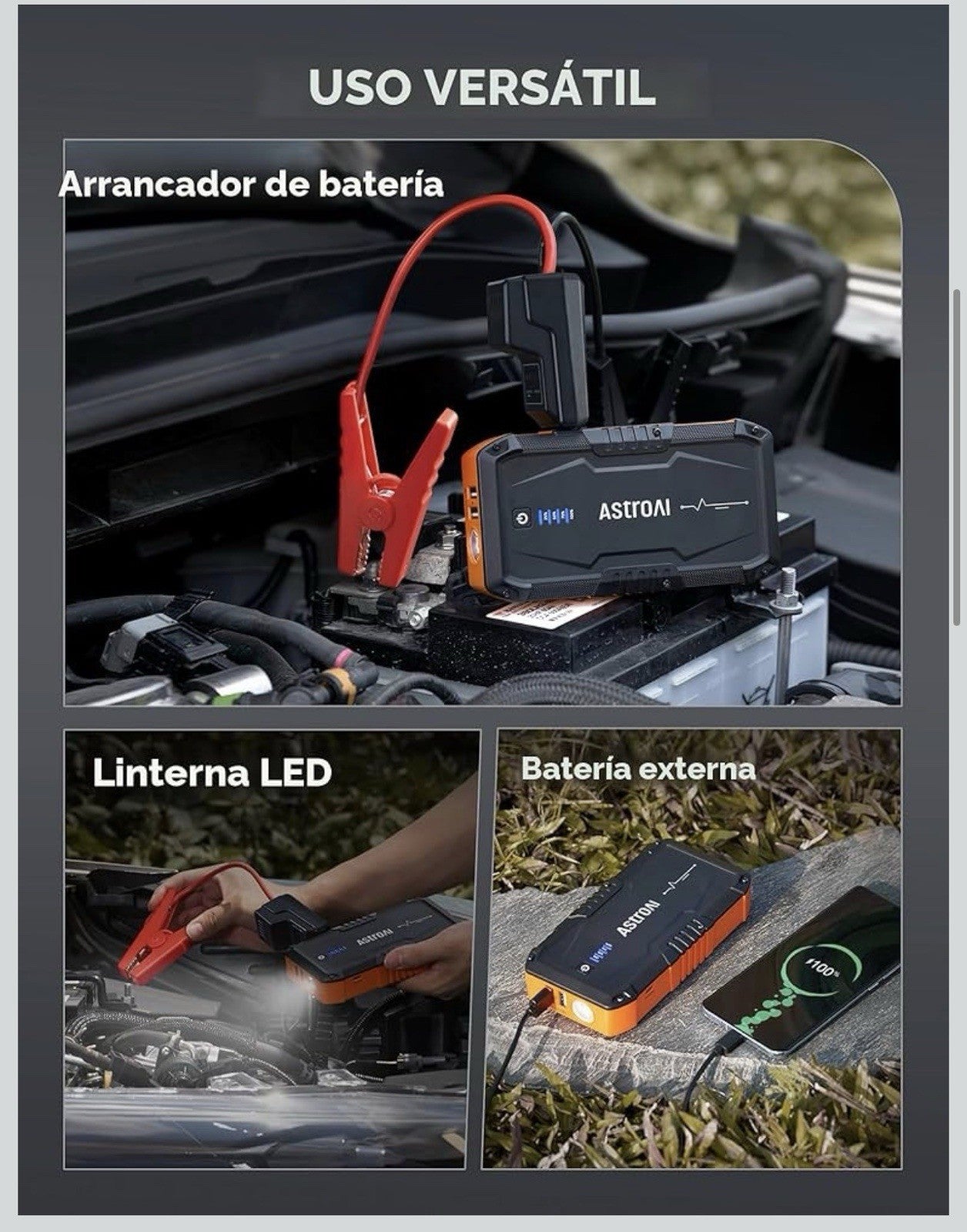 AstroAI Arrancador de batería de coche S8, batería de arranque de coche de 15004