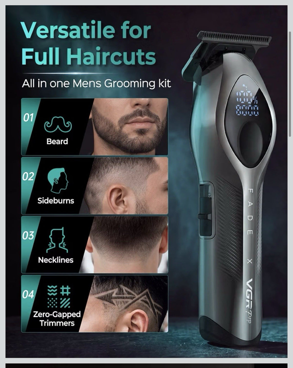 Cordless Hair Clipper Trimmer Set 9 Guide Combs Fade Blade USB-C Rechargeable3