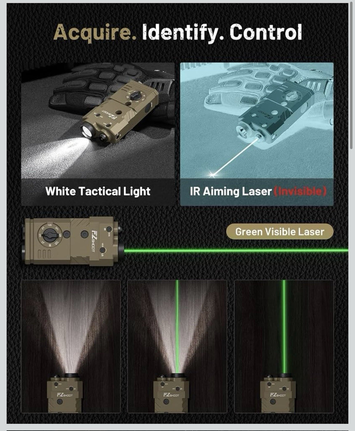 1600 Lumen 3-in-1 Rifle Laser Light Combo, Green/IR Laser, Ar Light **NEW**1
