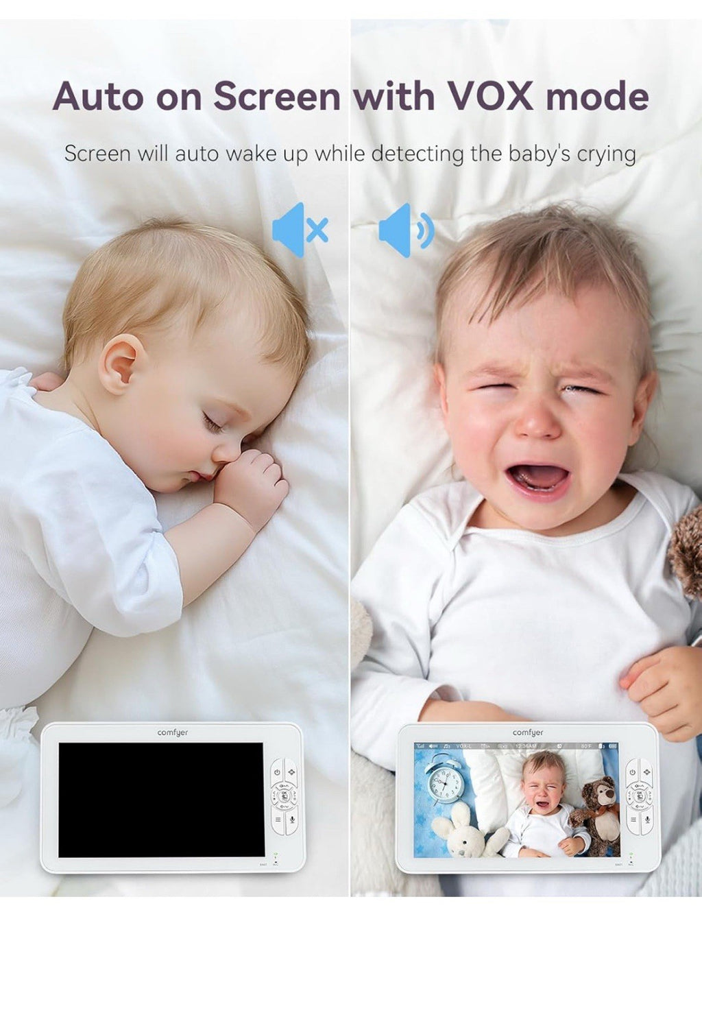 7" Split-Screen Baby Monitor with 2 1080P Cameras, 720P HD No Wifi Monitor with6