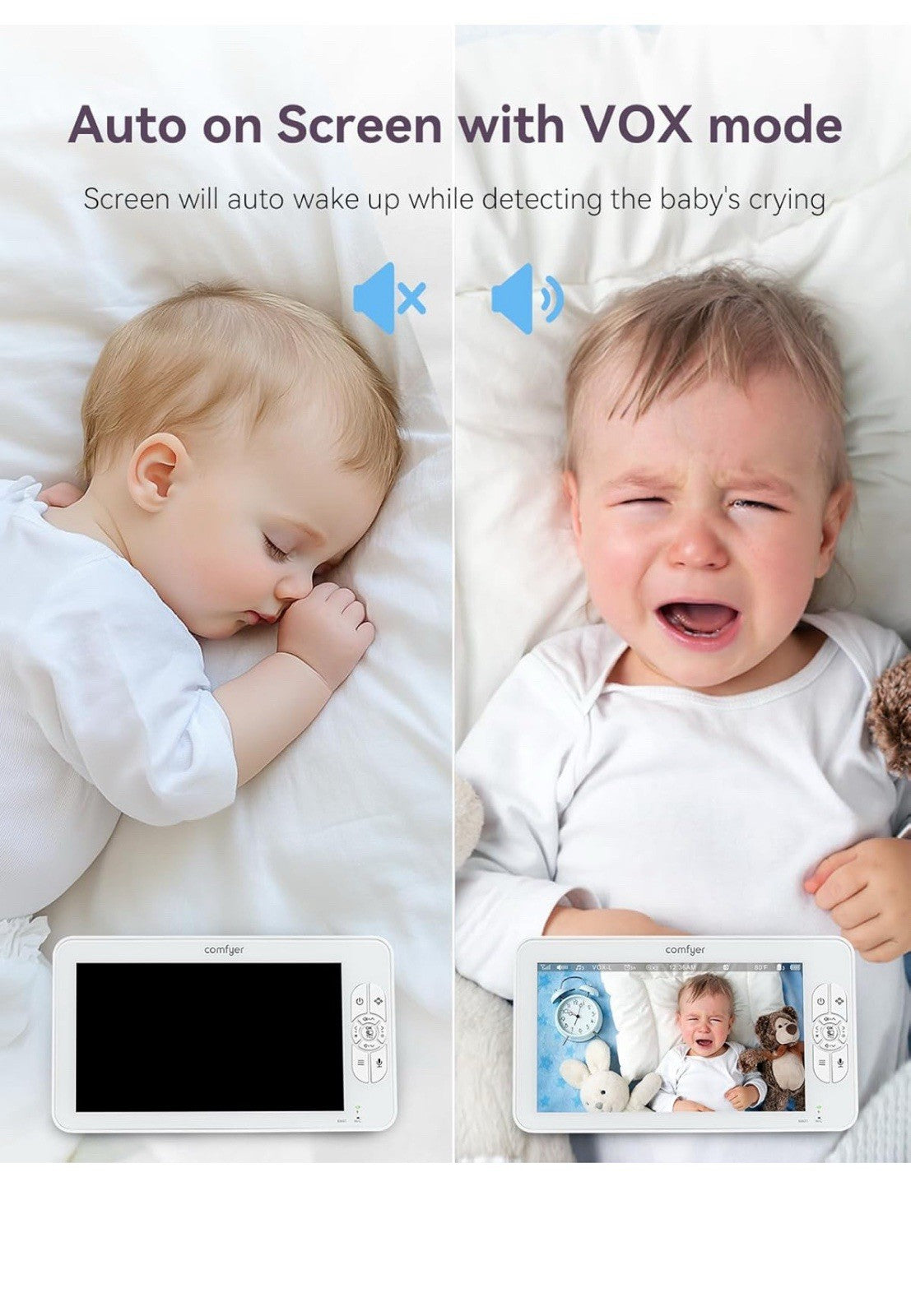 7" Split-Screen Baby Monitor with 2 1080P Cameras, 720P HD No Wifi Monitor with6