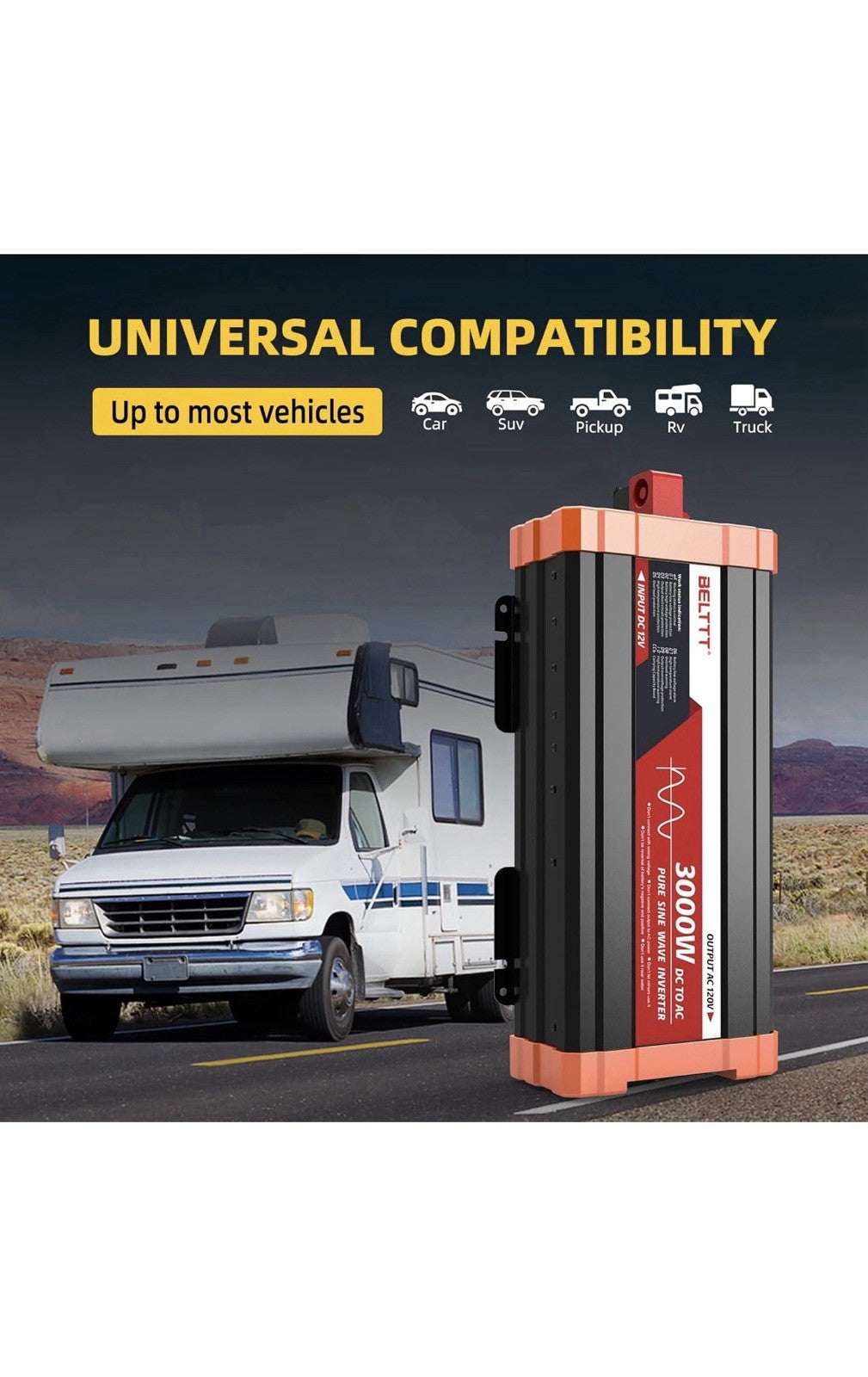 BELTTT 3000W Pure Sine Wave Inverter 12V DC to 120V AC for RV Truck *NEW*2