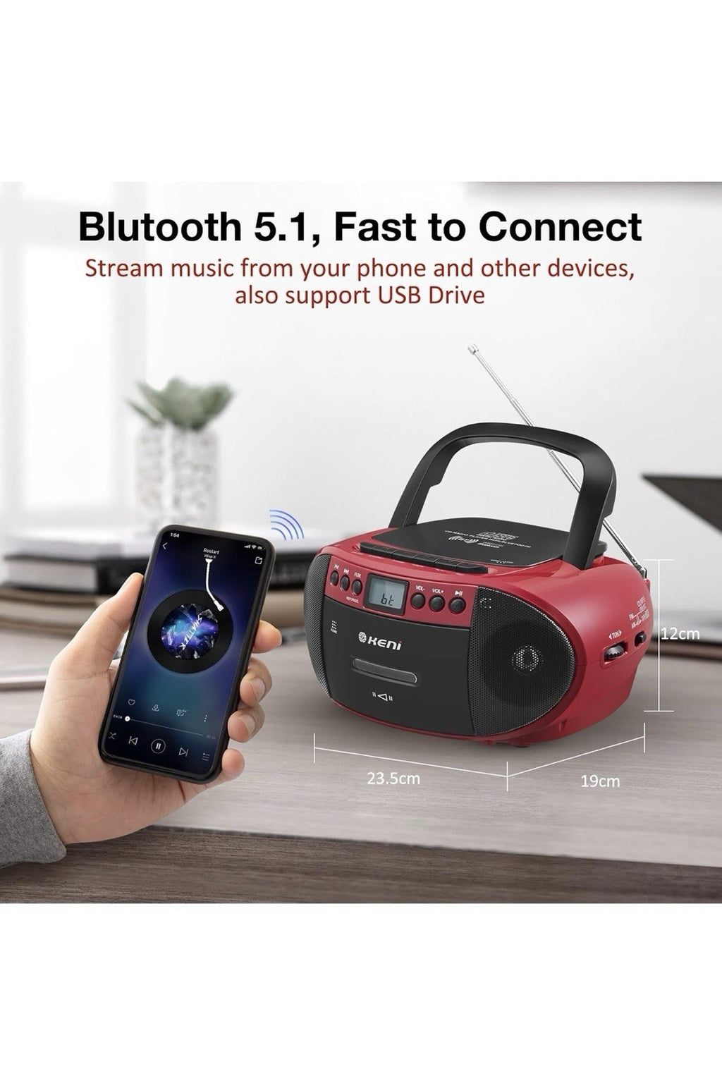 G Keni Portable CD and Cassette Player Boombox Combo, Casette Tape Red&Black 4