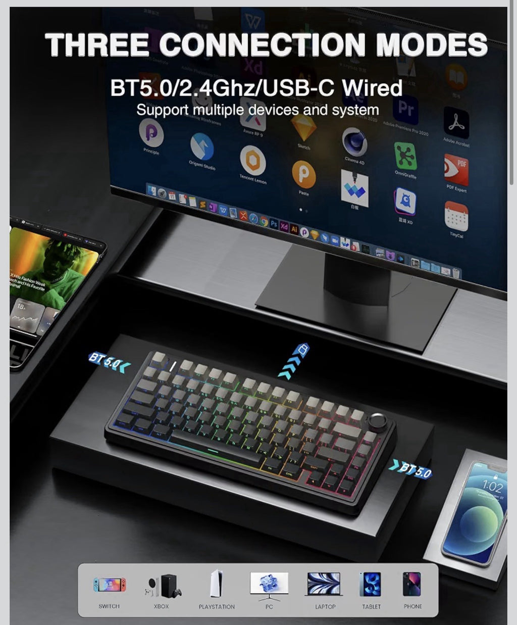 AULA F75 Pro Wireless Mechanical Keyboard,75% Hot Swappable Custom Keyboard with2