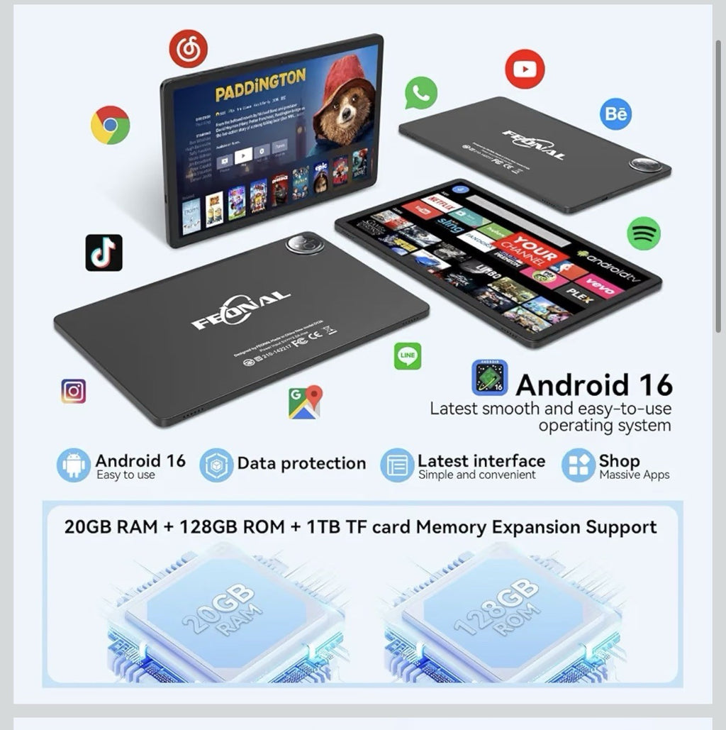 Tablet 11 inch Android 16 Tablet 2026 Latest Update Octa-Core 128GB+3