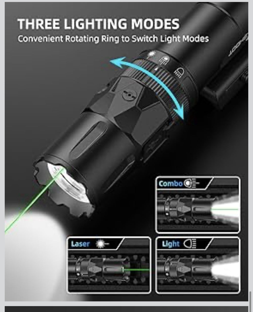 2500 Lumens Rifle Laser Light Combo Compatible with M-Rail, Rechargeable6