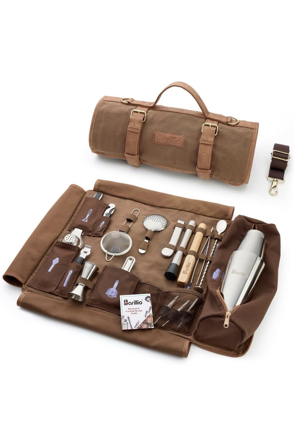 Bartender Kit Bag with 17 Pc Cocktail Tools Waxed Canvas Traveling Bar Barillio0