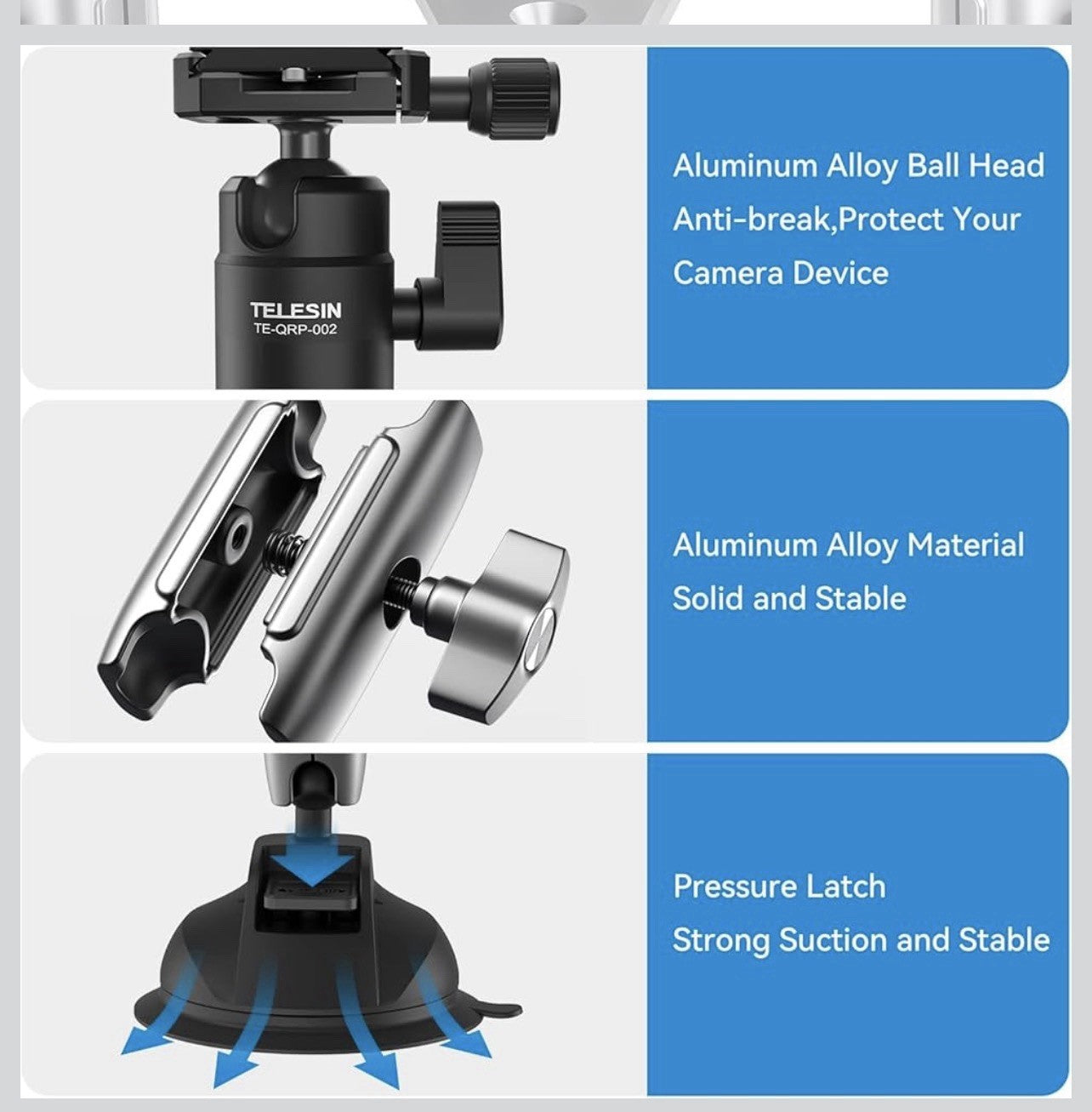 Soporte de montaje para cámara de triple ventosa, trípode resistente para5
