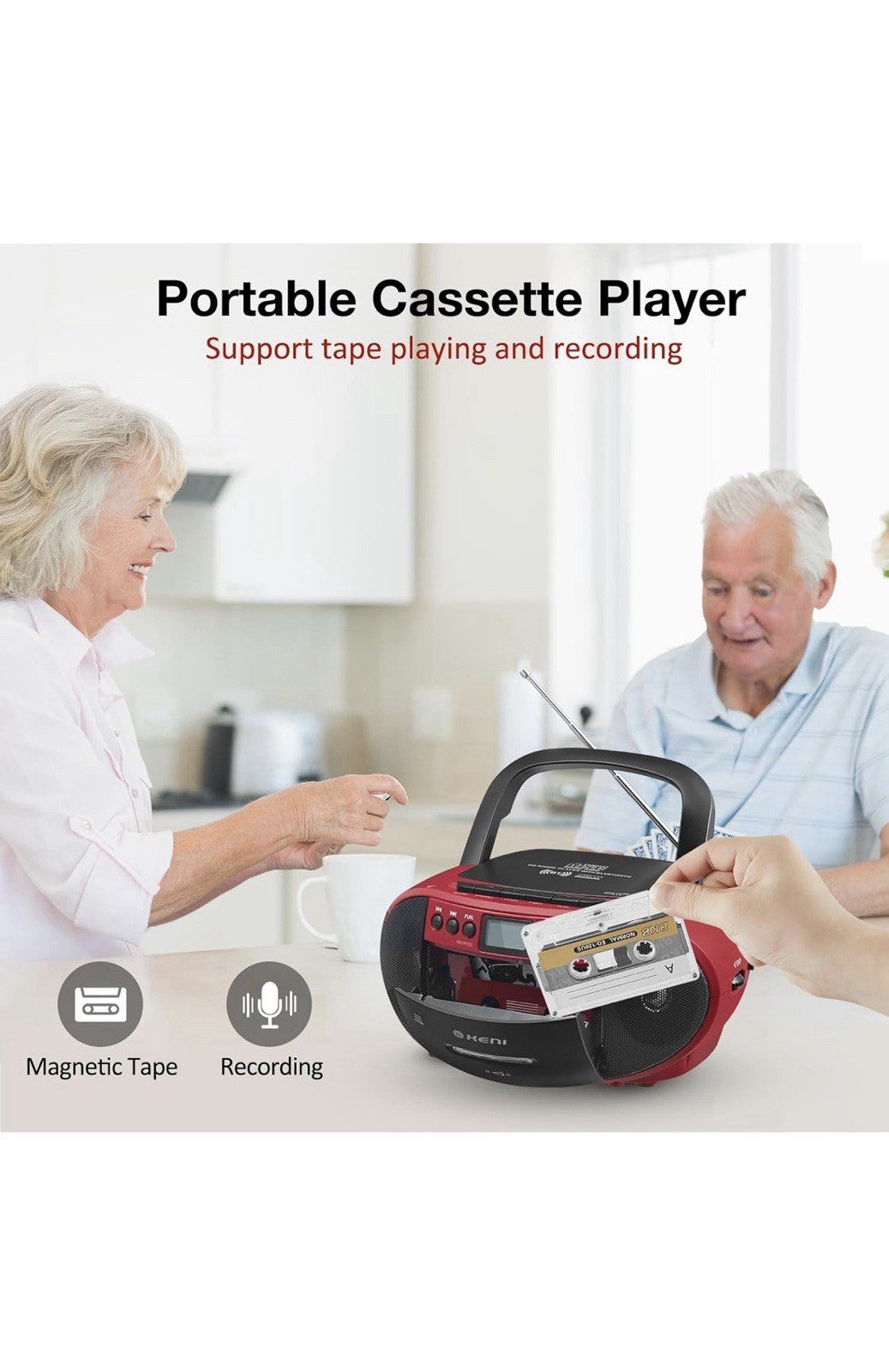 G Keni Portable CD and Cassette Player Boombox Combo, Casette Tape Red&Black 3