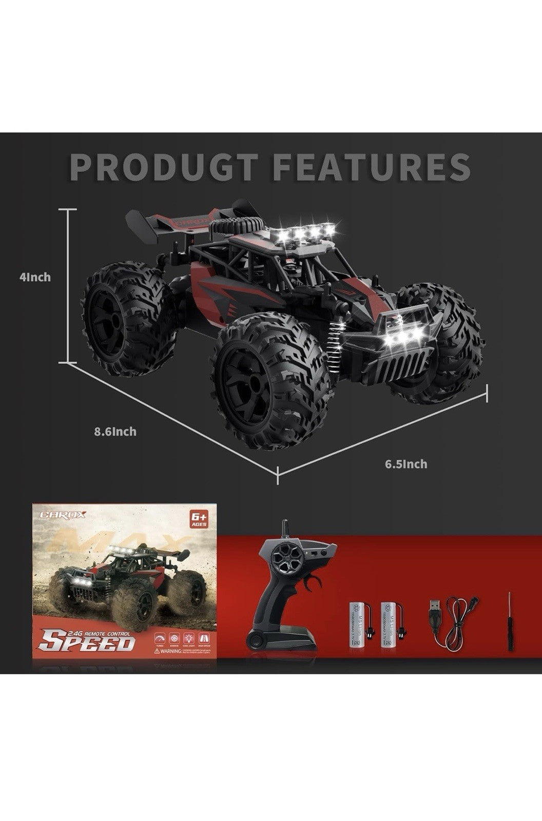 Carox Remote Control Car, 2.4GHz 25KM/H High Speed RC Car, 1:18 Off-Road Monster1
