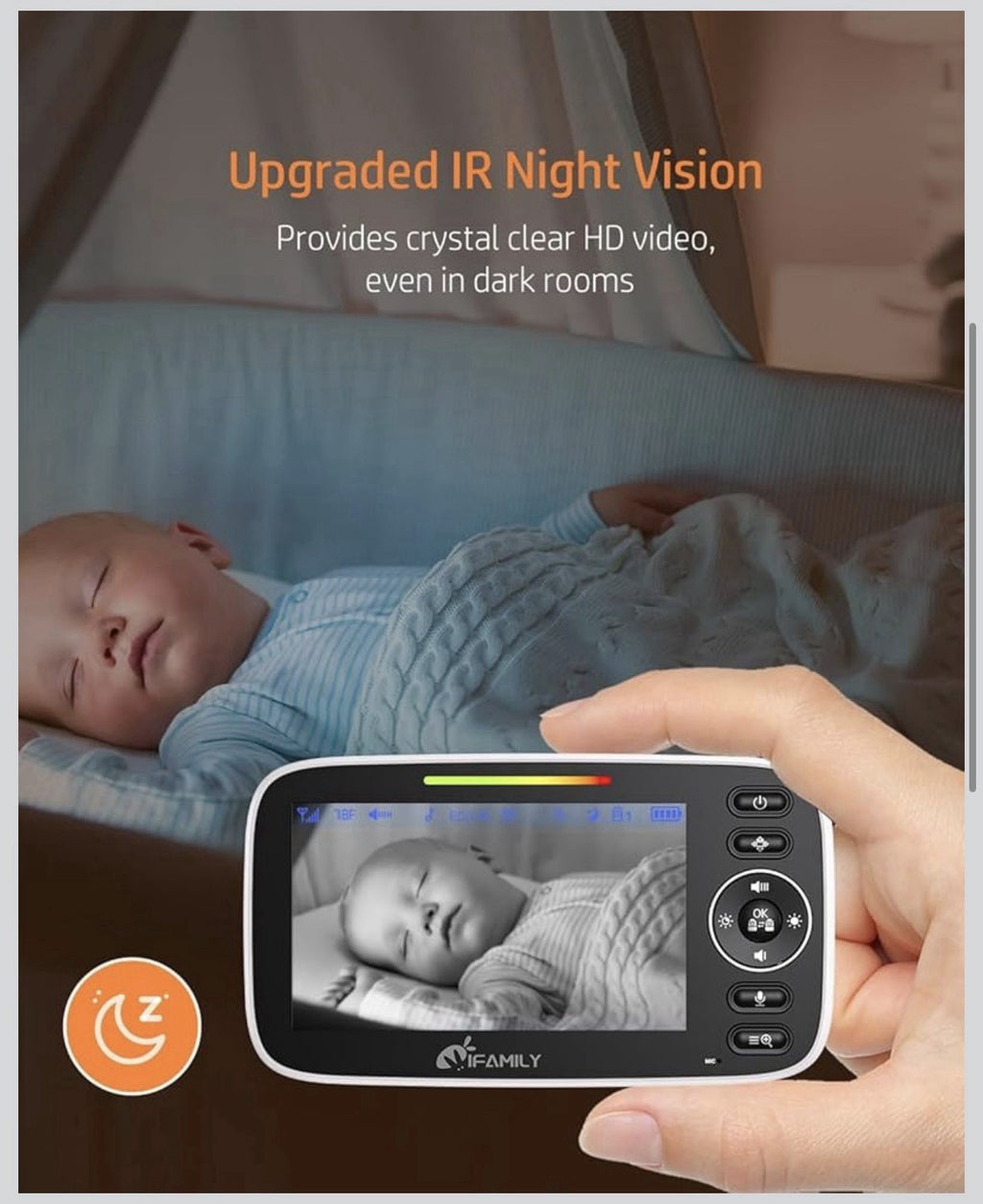 iFamily Split Screen Baby Monitor, Large Display Video Baby Monitor with 22