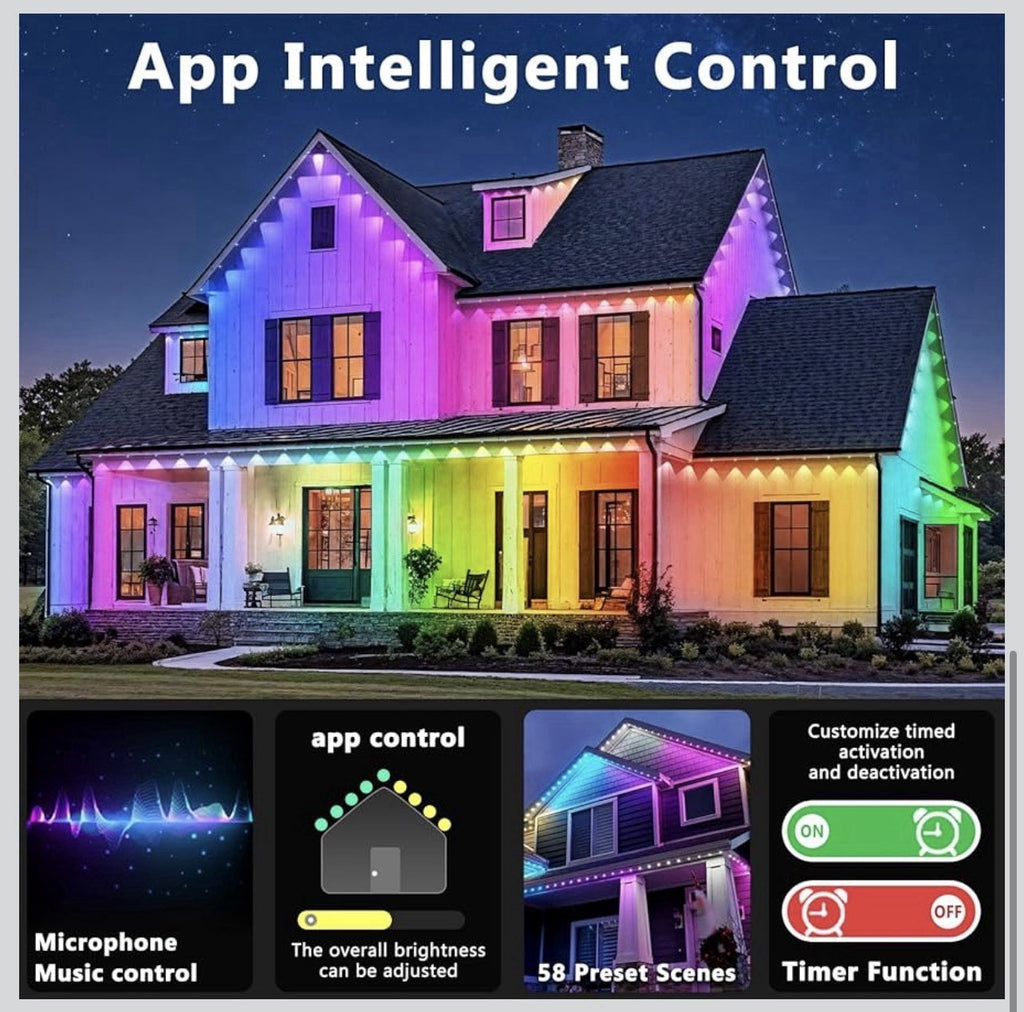 Luces exteriores permanentes, luces de alero RGB de 200 pies con control de apli5