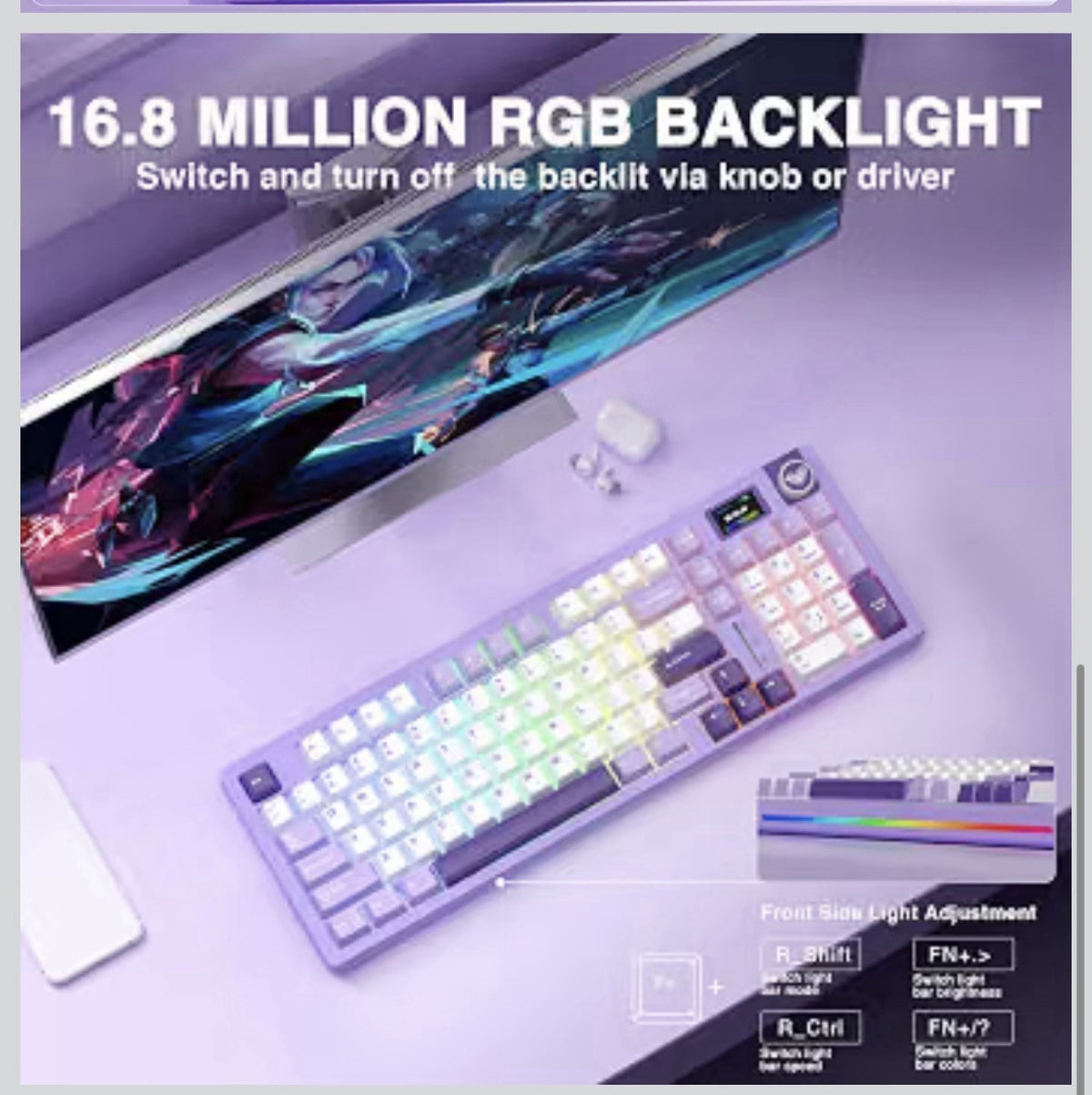 AULA S98 Pro Wireless Mechanical Gaming Keyboard with Screen, Knob, 96 Keys 24