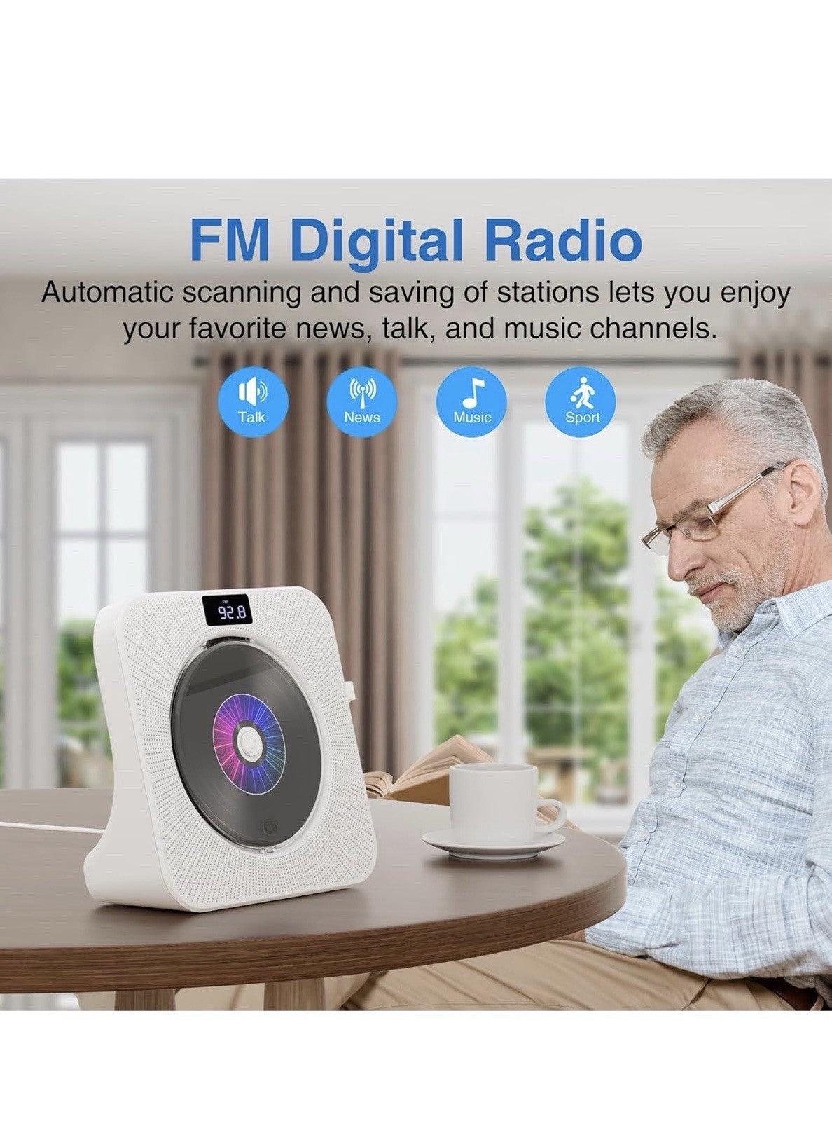 MEGATEK Reproductor de CD portátil Bluetooth para el hogar, reproductor de CD5