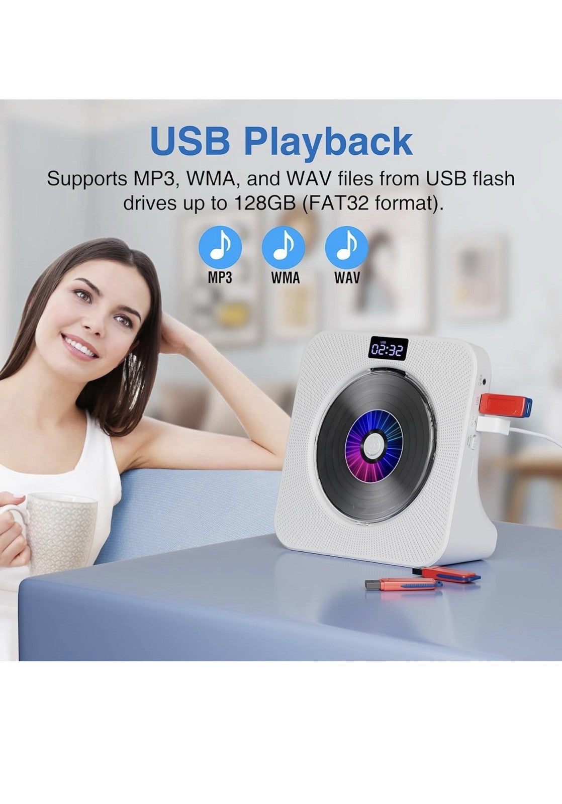 MEGATEK Reproductor de CD portátil Bluetooth para el hogar, reproductor de CD6