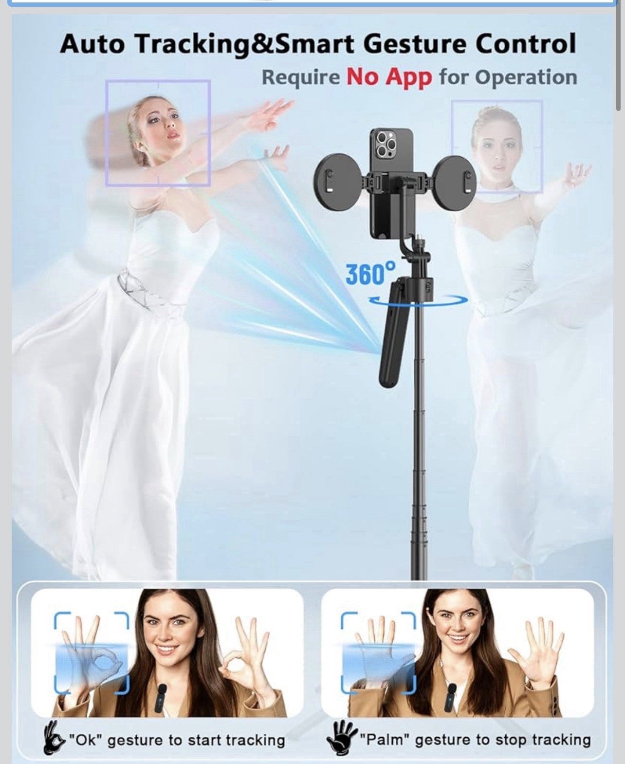 Vlogging Kit for iPhone/Android, 63”Auto Face Tracking Tripod for iPhone with...1