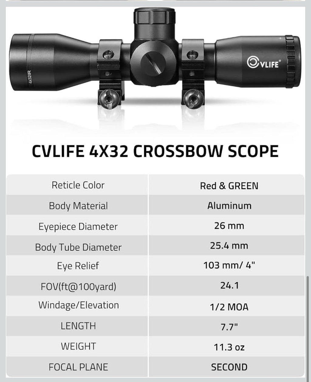 CVLIFE 4x32 Crossbow Scope, Red Green Illuminated Compact Crossbow Scopes for...5