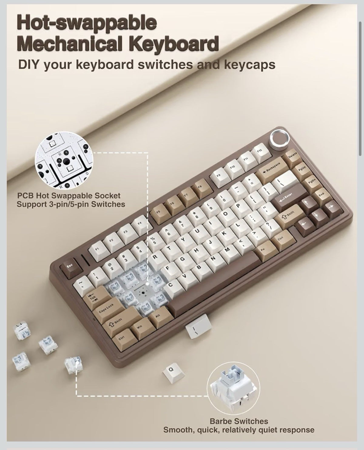 AULA F75 75% Wireless Mechanical Keyboard, Hot Swappable Creamy Keyboard, Pre-3
