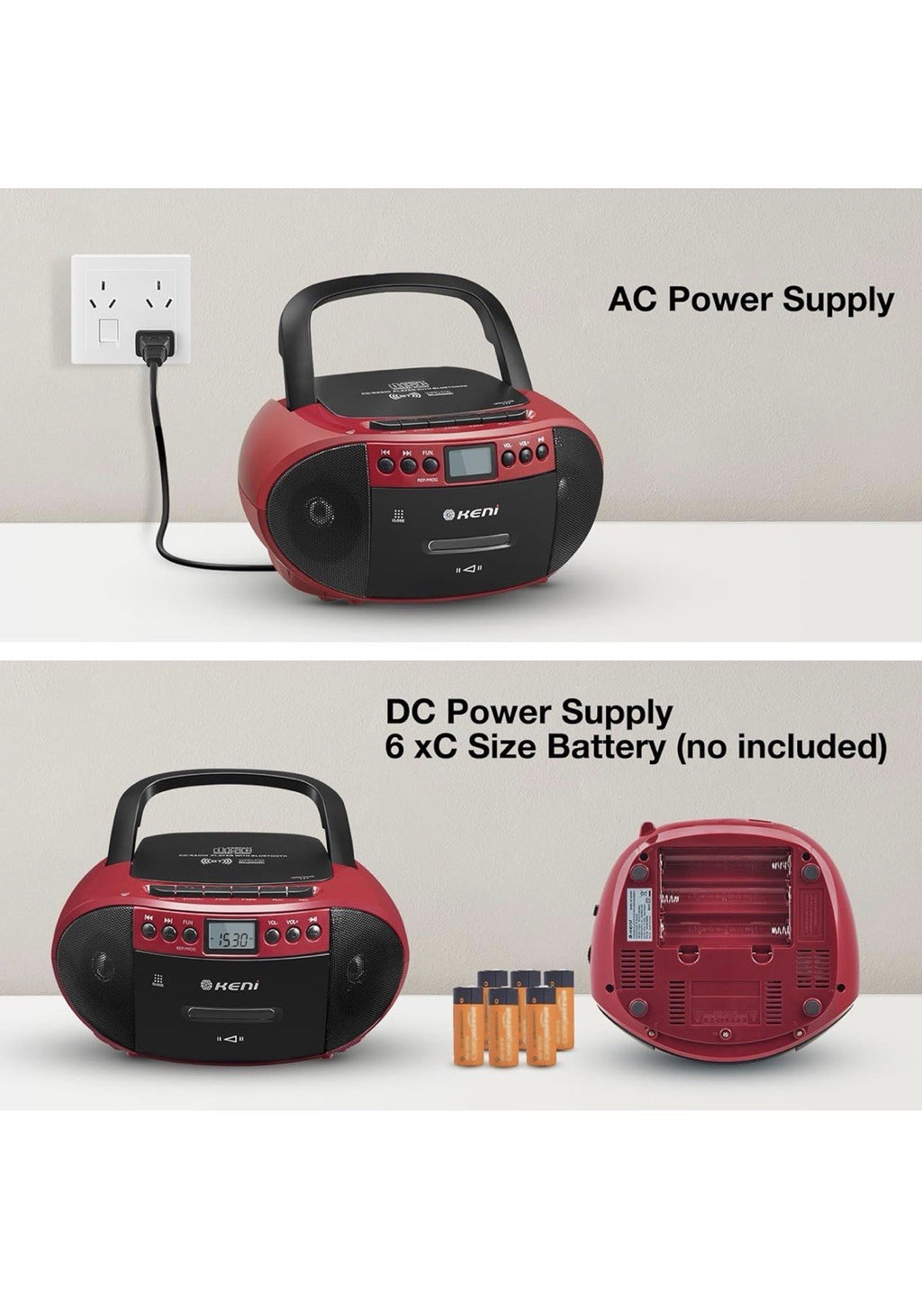 G Keni Portable CD and Cassette Player Boombox Combo, Casette Tape Red&Black 6