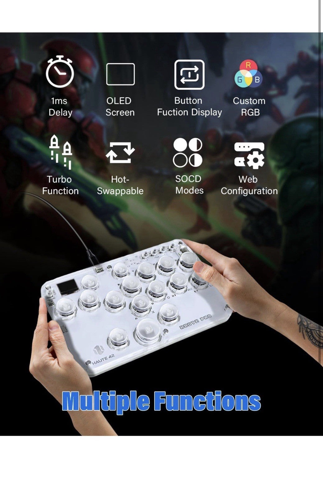 JZW-Shop Haute42 Leverless Arcade Stick G16, All-Button Arcade Controller Compat2