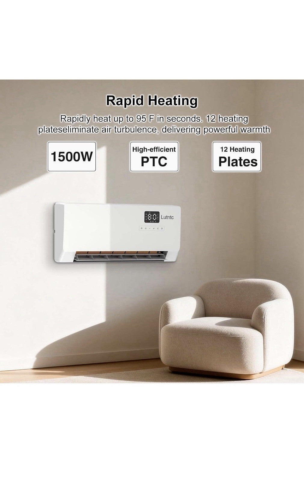 Dreo Smart Wall Heater, Electric Space Heater for Bedroom 1500W, 120° Vertical O6