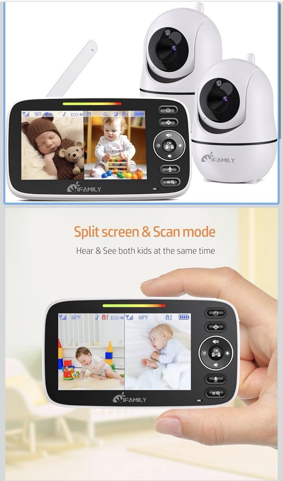 iFamily Split Screen Baby Monitor, Large Display Video Baby Monitor with 20