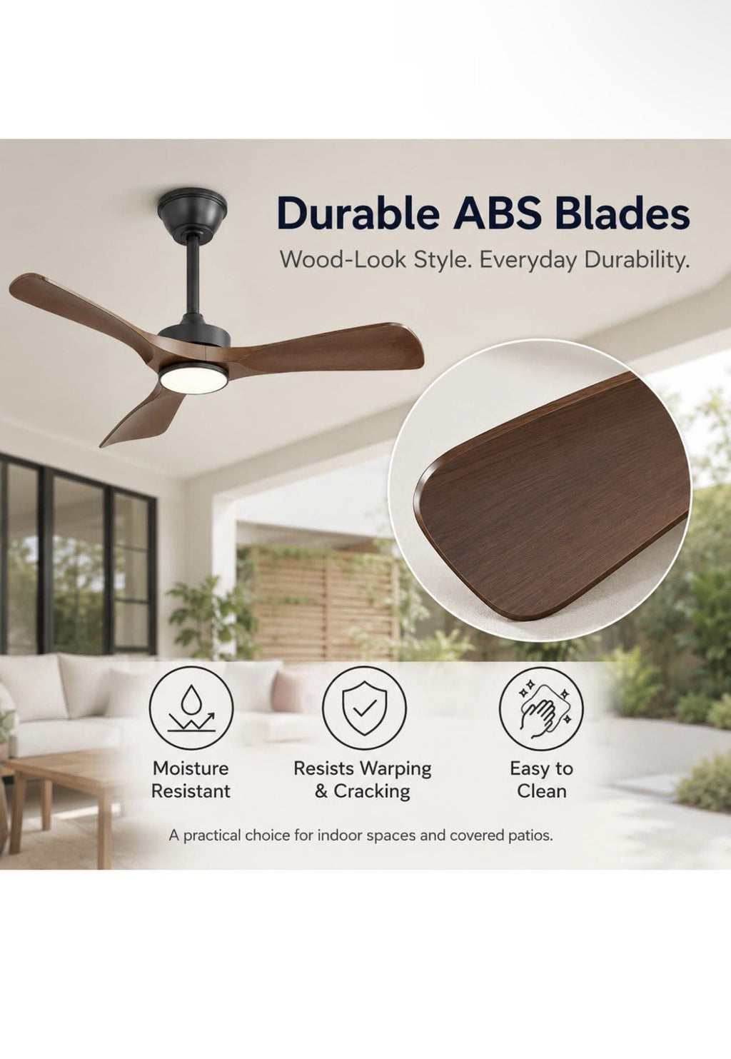 42 Inch Quiet Ceiling Fan with Light, Pure Reversible DC Motor, ABS5