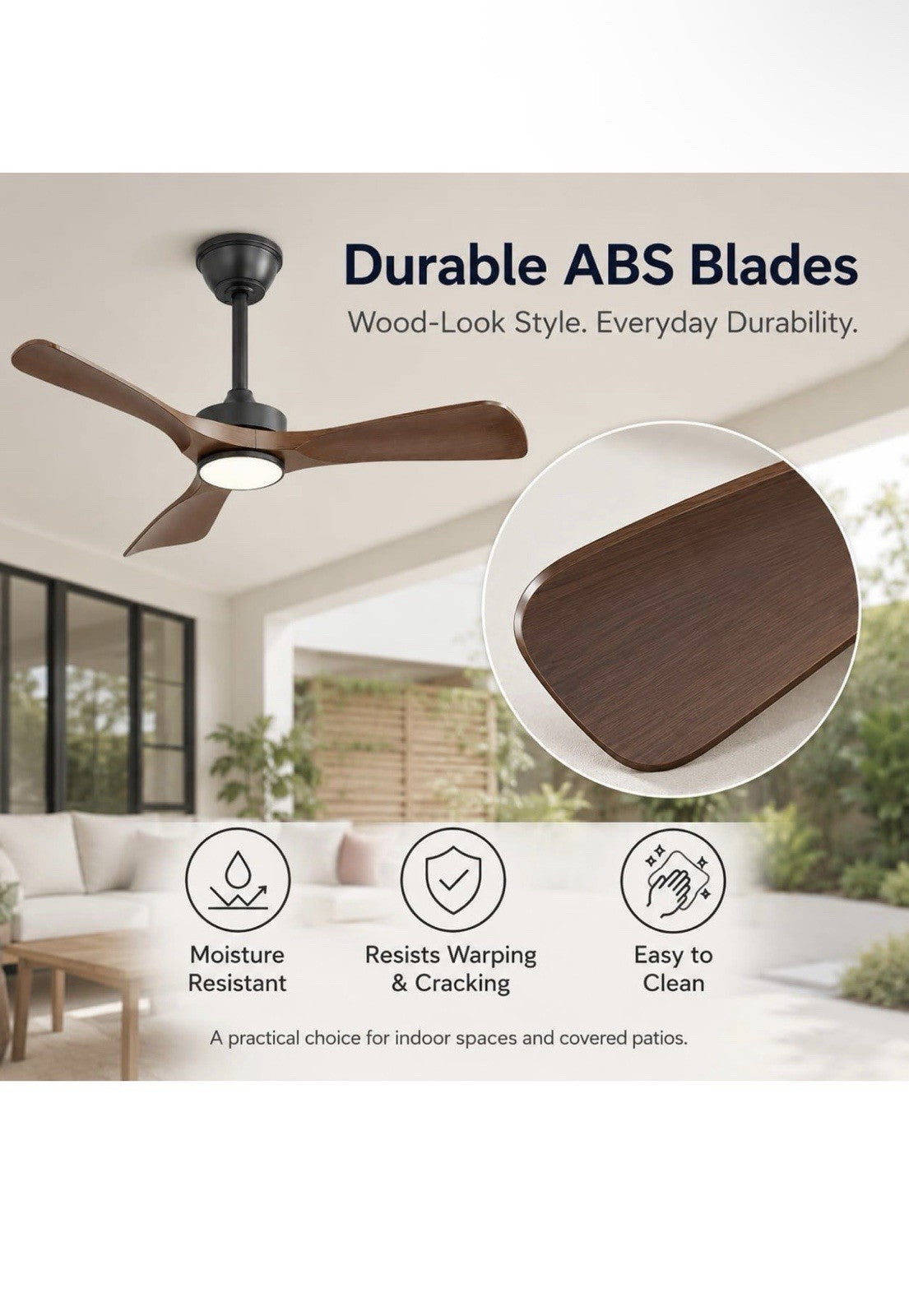 42 Inch Quiet Ceiling Fan with Light, Pure Reversible DC Motor, ABS5