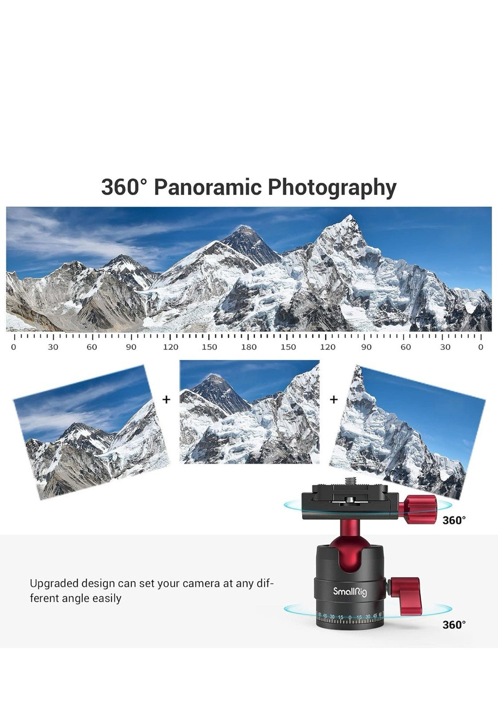 SmallRig Cabezal de bola de trípode, cabezal de bola panorámico giratorio de 3601