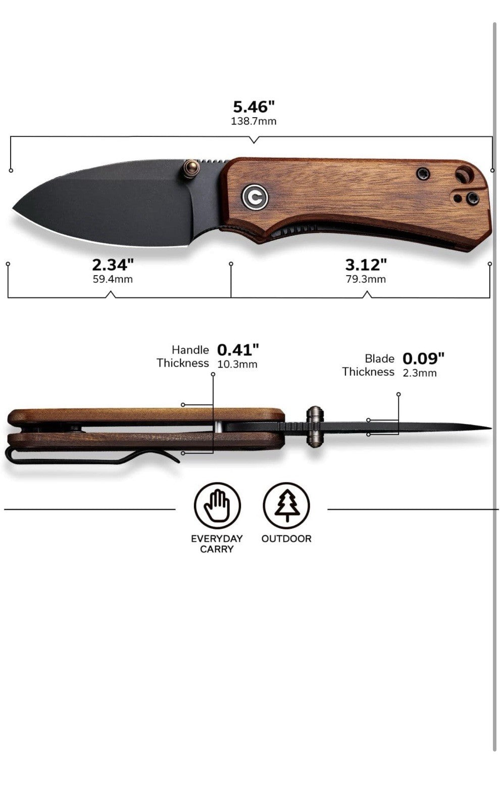 CIVIVI Baby Banter - Cuchillo de bolsillo para EDC, cuchillo plegable Ben Pet2