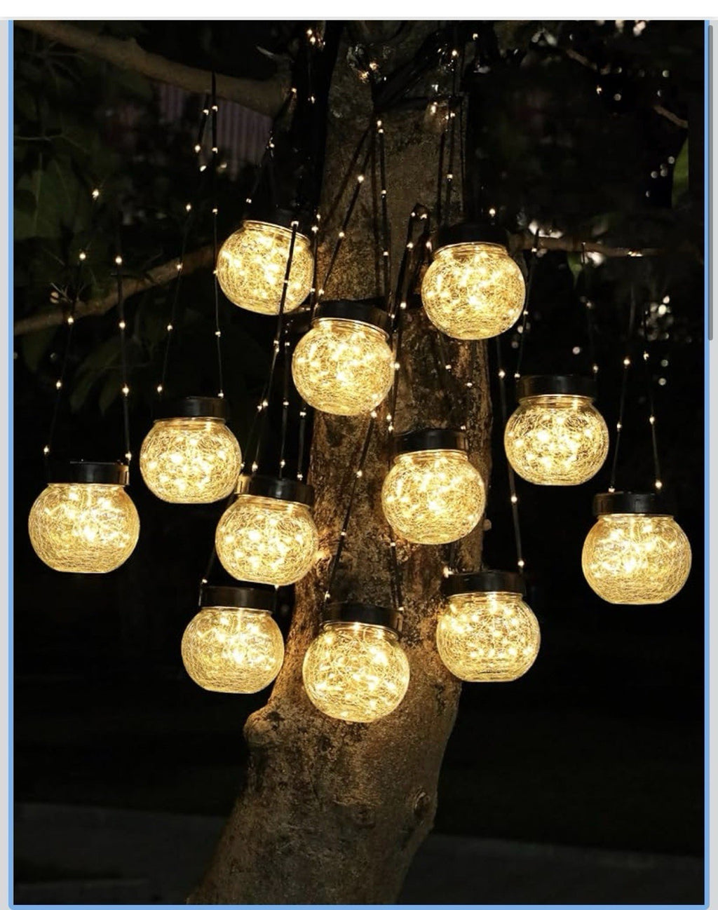 Solar Lights Outdoor Waterproof 12-Pack, Solar Powered Hanging Lantern Cracked G0