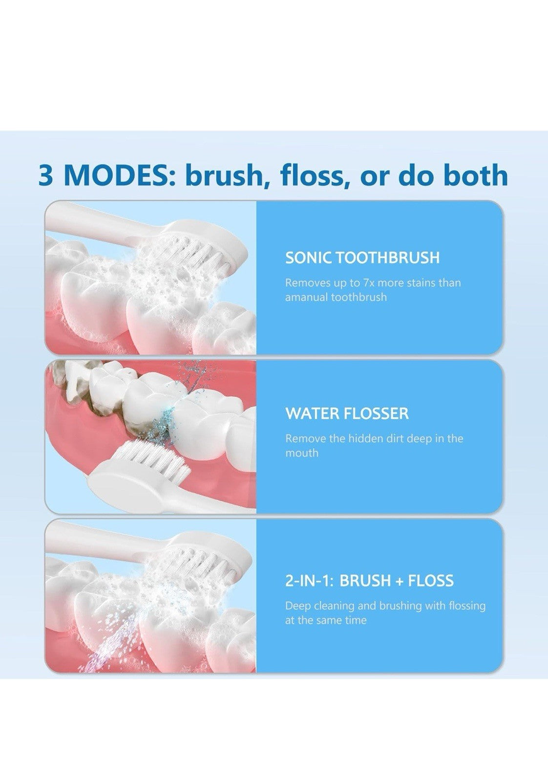 Electric Toothbrush with Water Flosser - Wireless Charging 3 in 1 Flossing Tooth2
