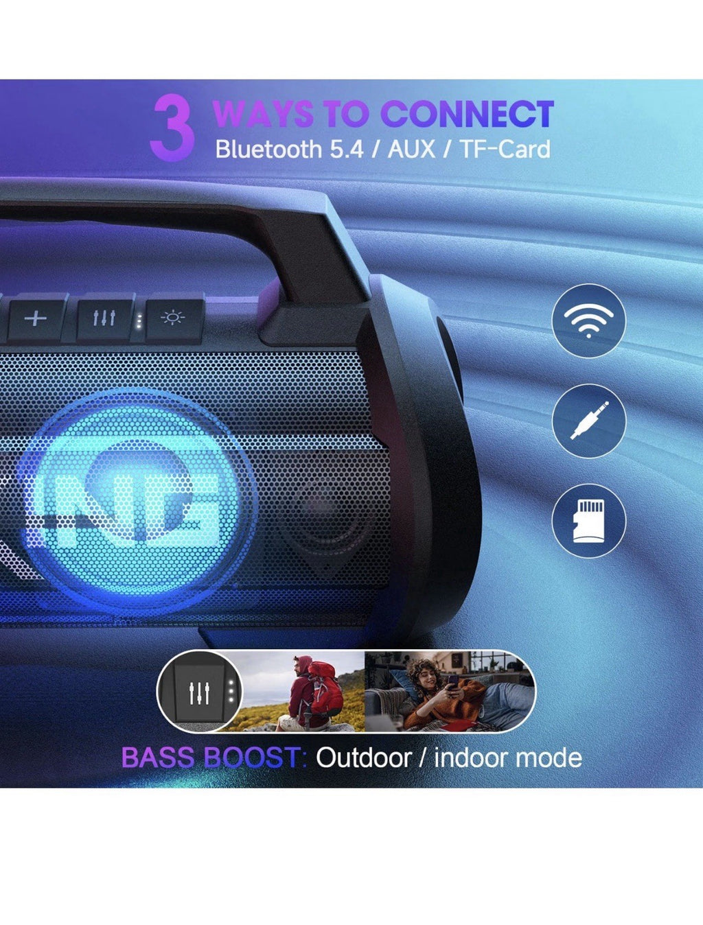 W-King Portable Bluetooth Speaker, 120W Peak Loud Bass Boombox5