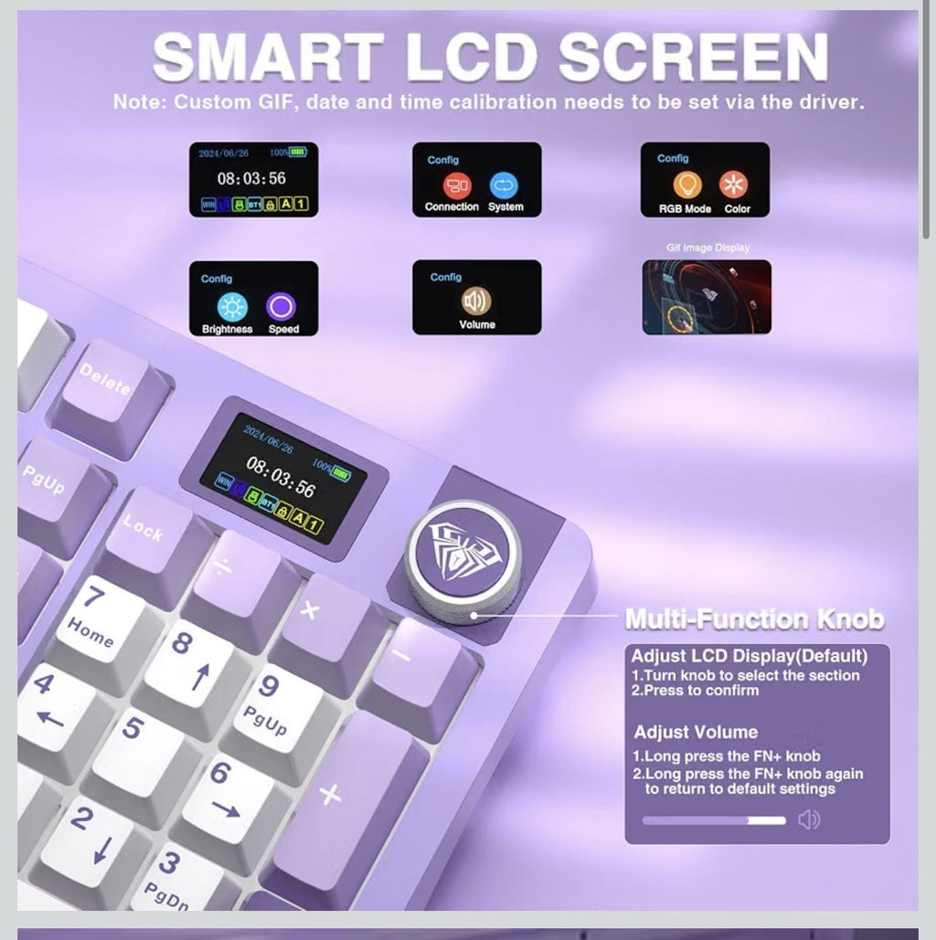 AULA S98 Pro Wireless Mechanical Gaming Keyboard with Screen, Knob, 96 Keys 21