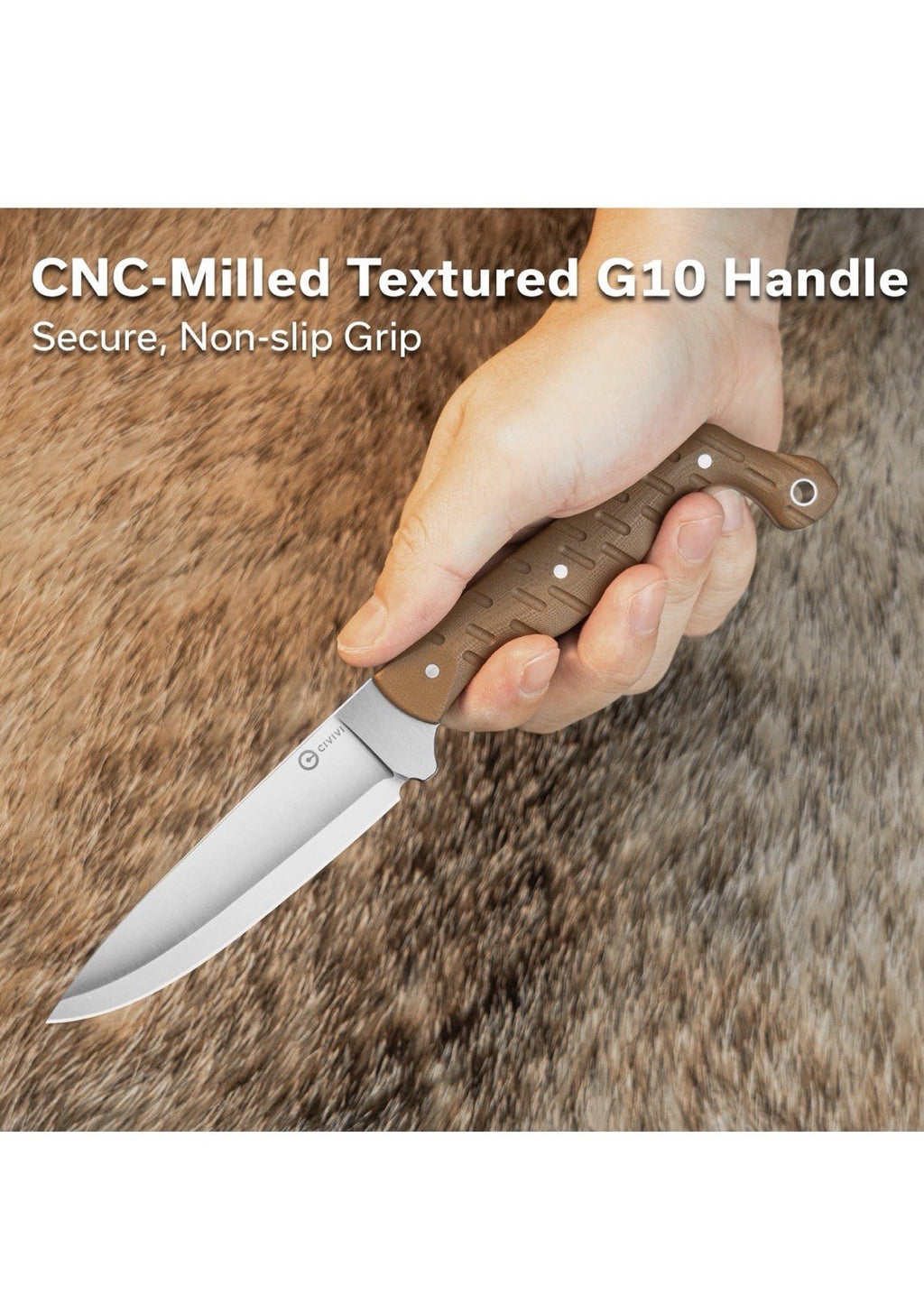 CIVIVI MDRN Hunter - Cuchillo de hoja fija con funda,3