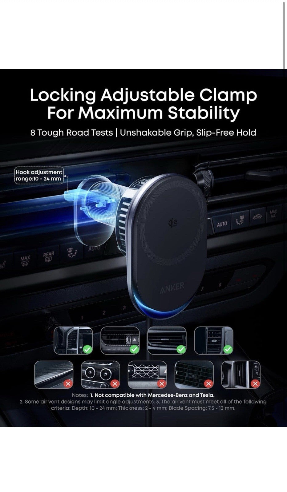 Anker Prime MagSafe Car Mount Charger, Qi2 25W Certified Wireless Car Charger1