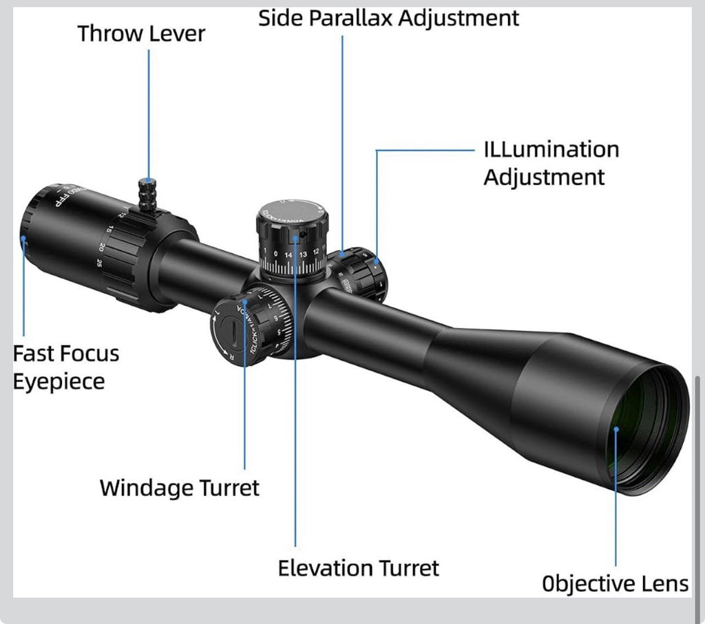 EZshoot FFP Rifle Scope with Zero Stop, MOA Illuminated Reticle, Parallax Ad8