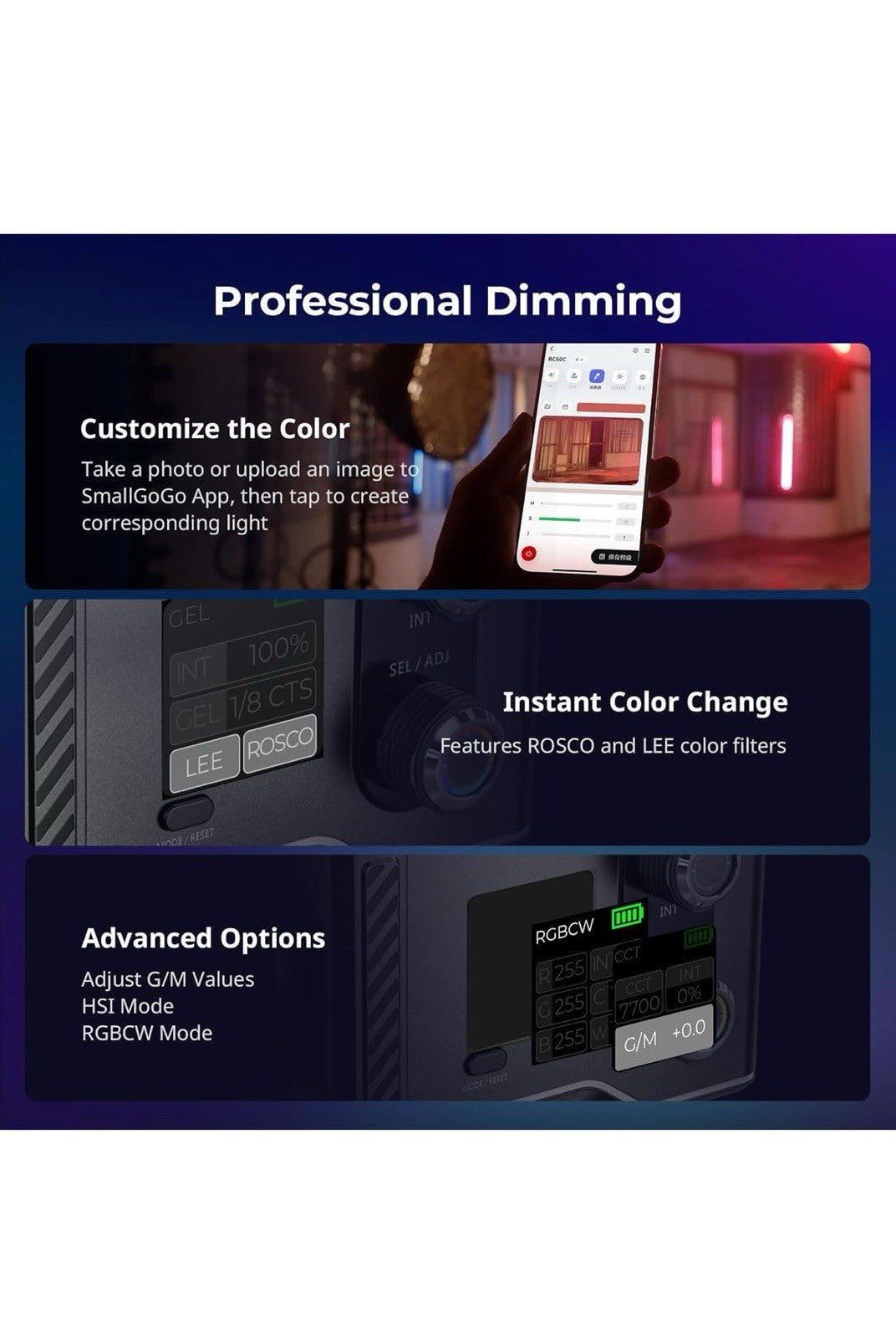 SmallRig RC 60C RGB Bi-Color LED Video Light Built-in Battery 2500K-10000K 48107