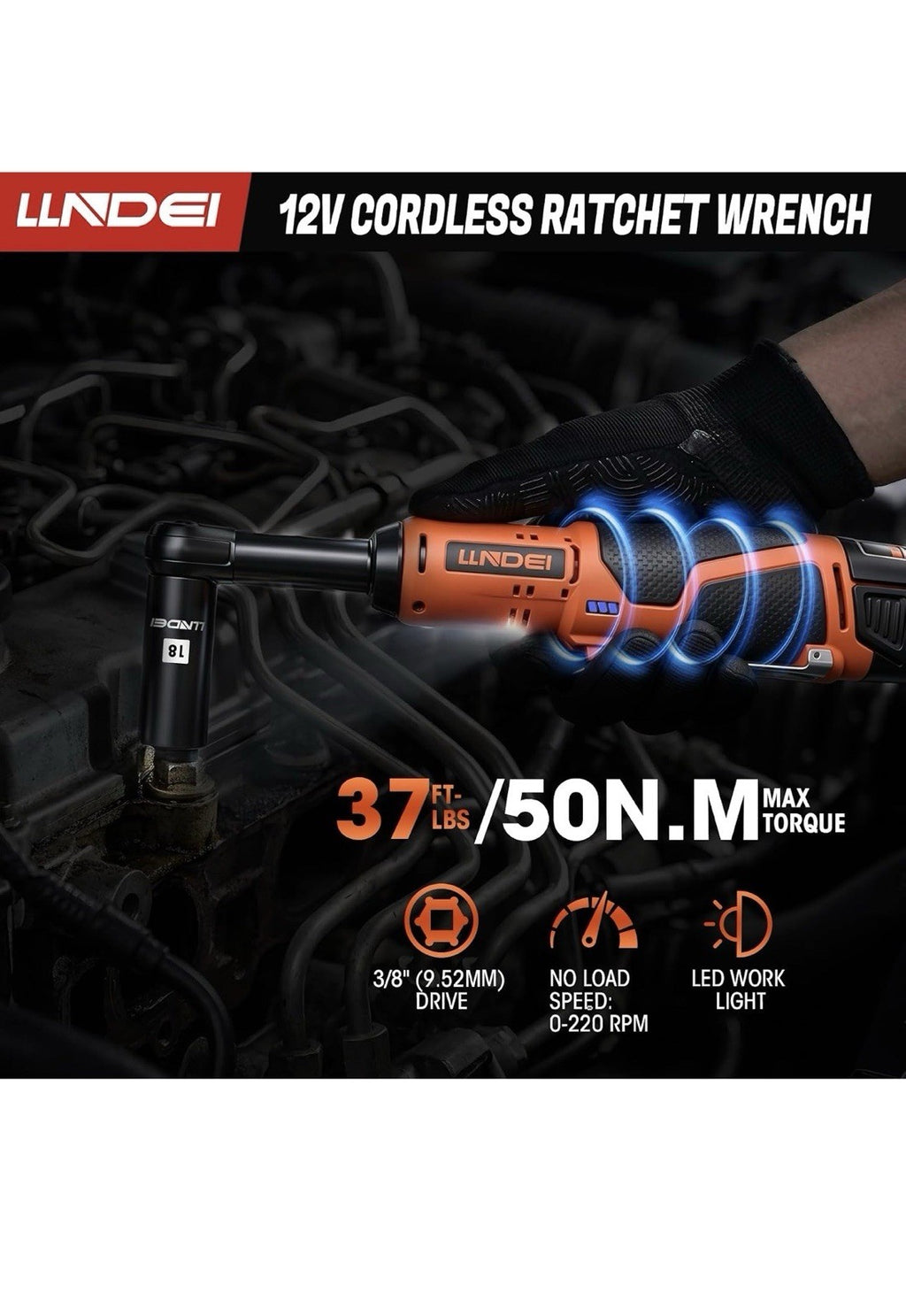 3/8" Extended Reach Cordless Ratchet Set 102Pcs 12V Long Neck5