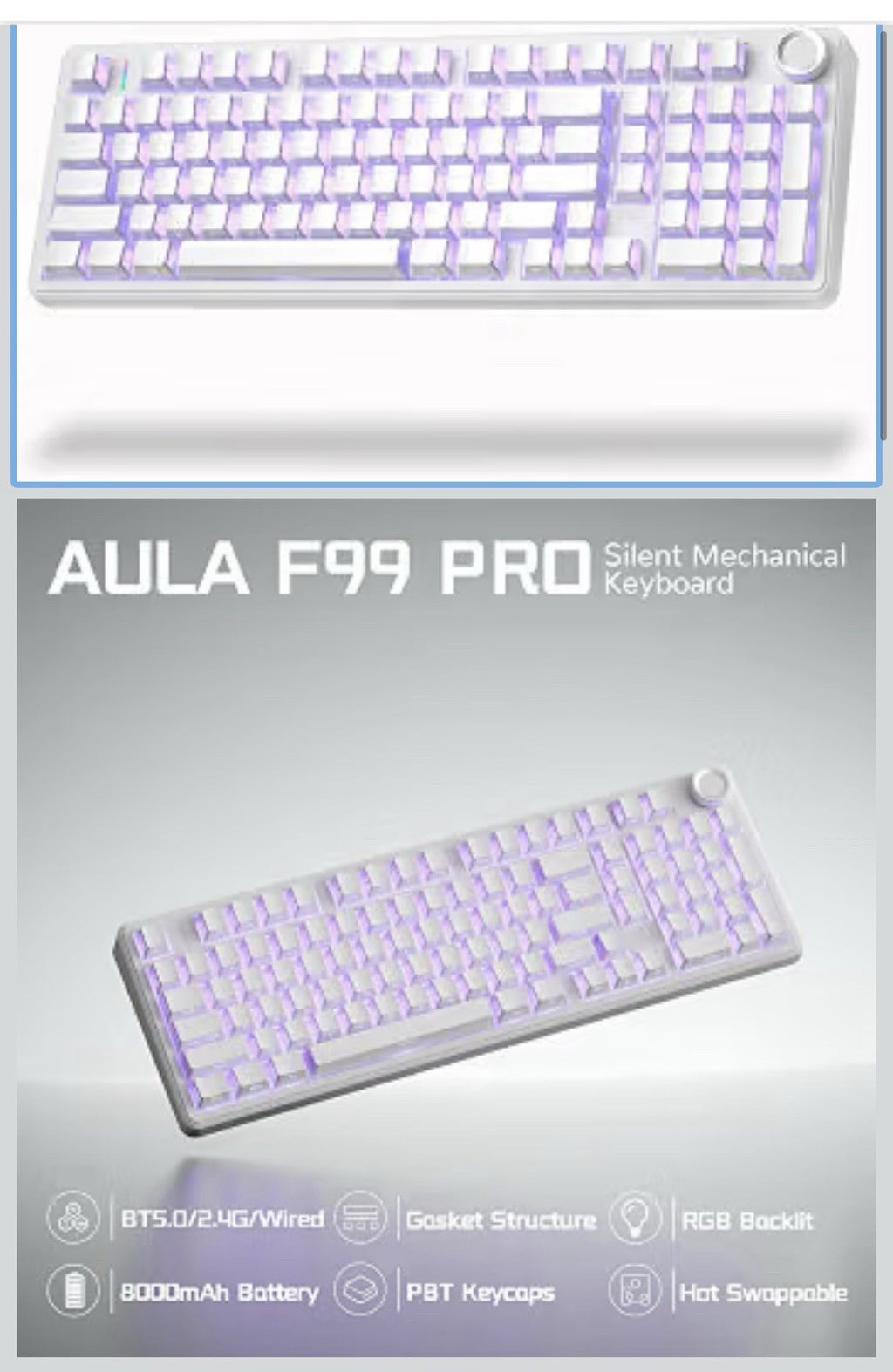 Aula F99 Pro Wireless Silent Mechanical Office Keyboard with Knob Num Pa0