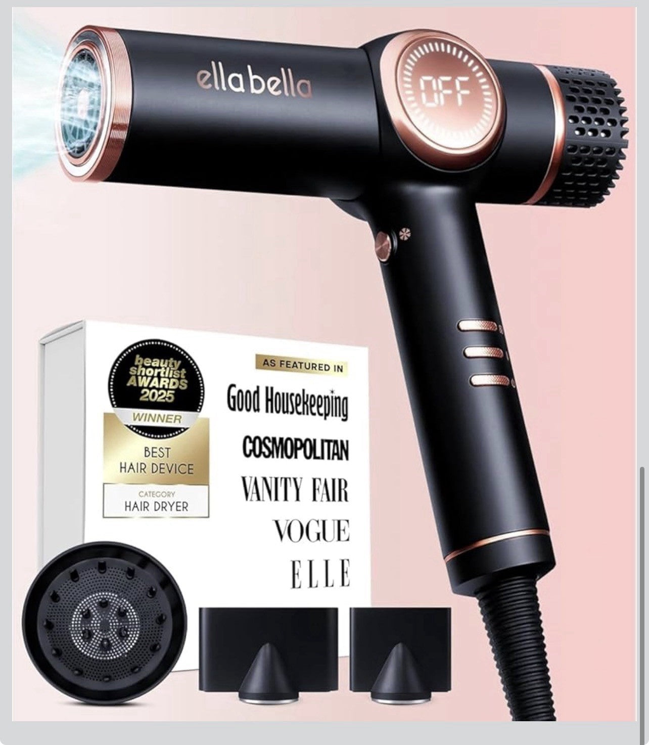 ELLA BELLA Professional Ionic Hair Dryer with Diffuser  Negative Ion Black 7