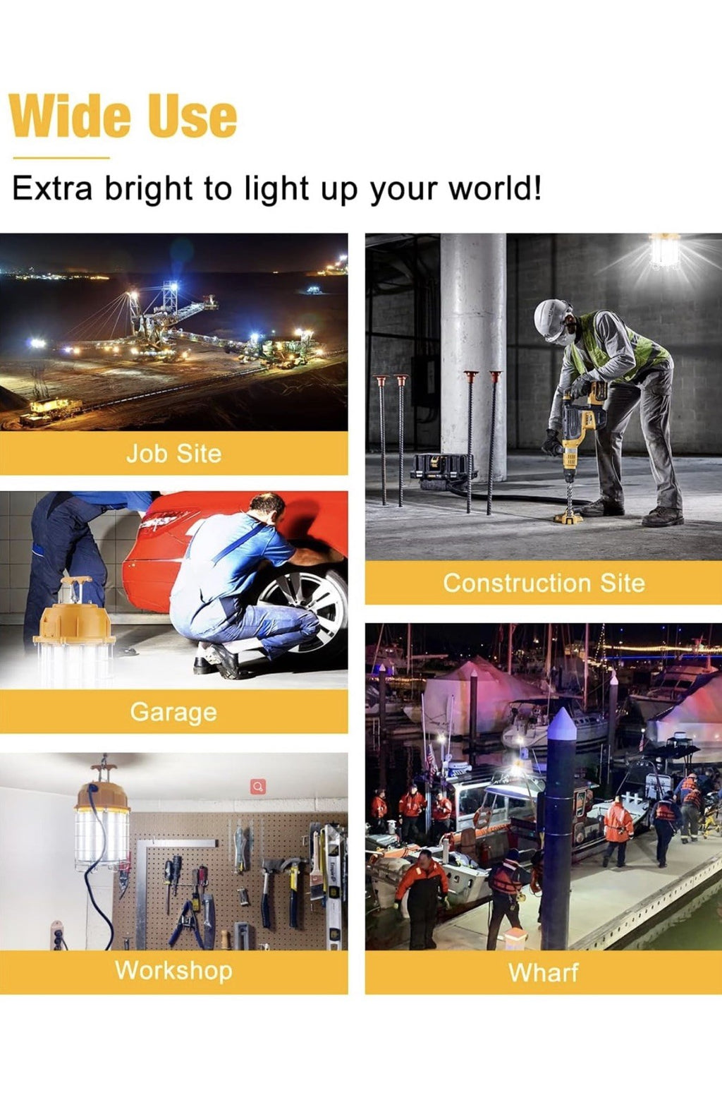 Luz de trabajo temporal LED de 100 W, luces de construcción, 12,000 lm, 5000 K,6