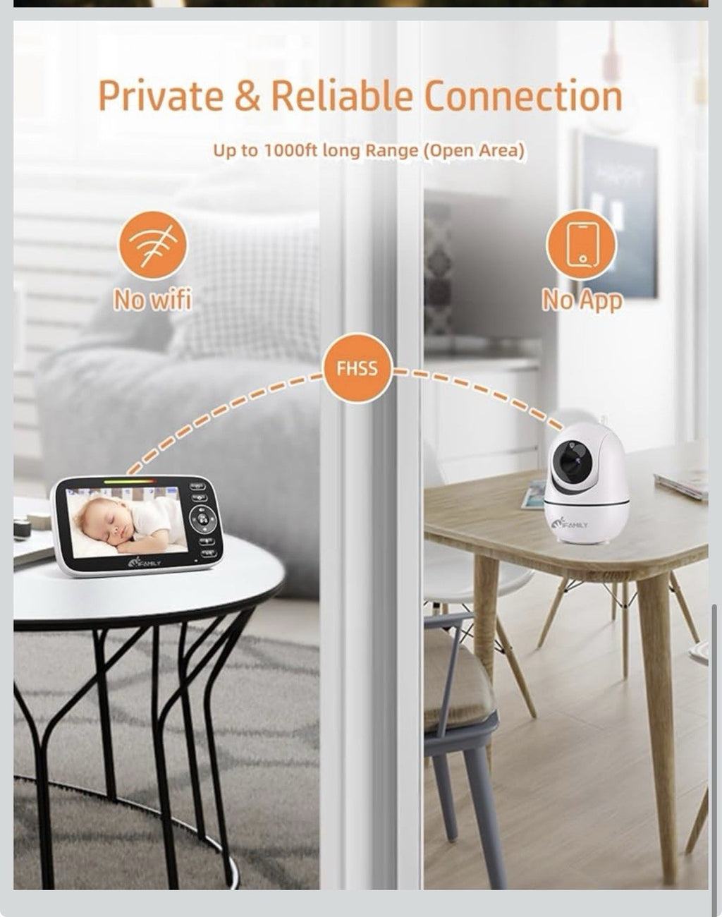 iFamily Split Screen Baby Monitor, Large Display Video Baby Monitor with 25
