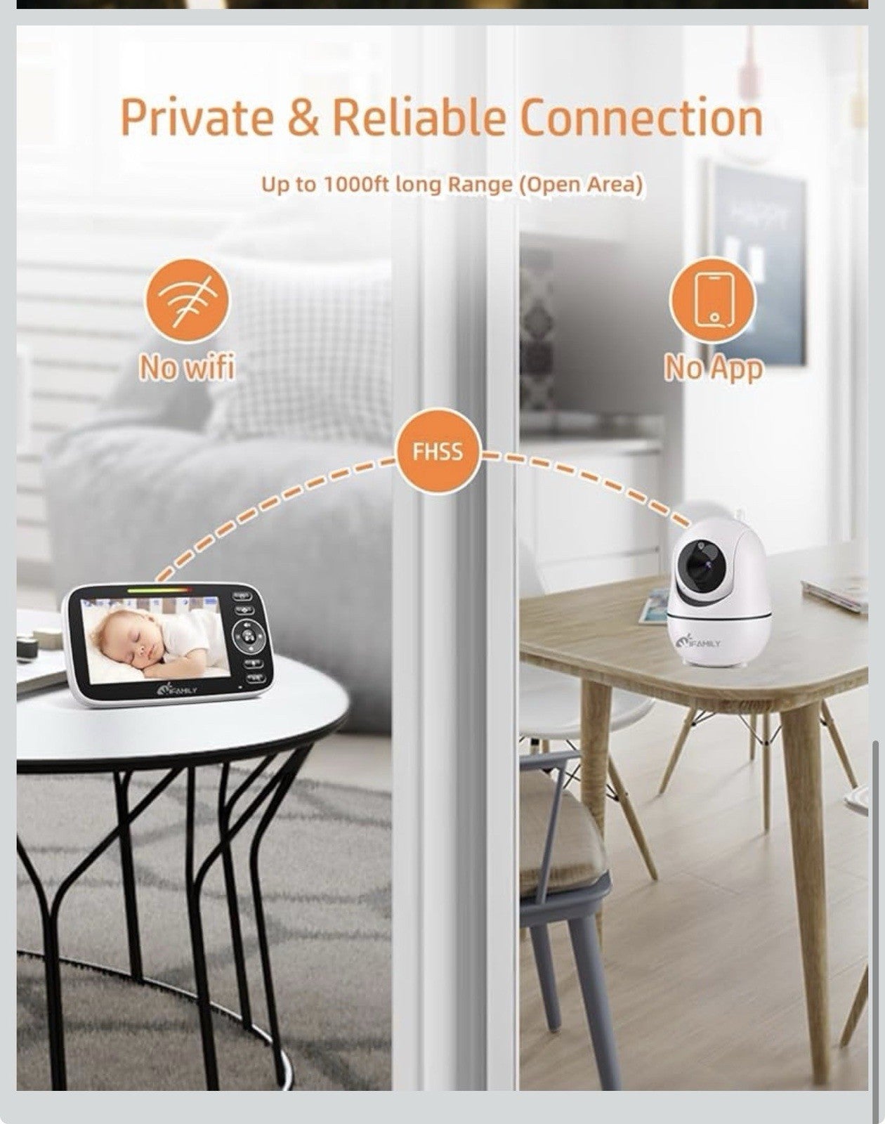iFamily Split Screen Baby Monitor, Large Display Video Baby Monitor with 25