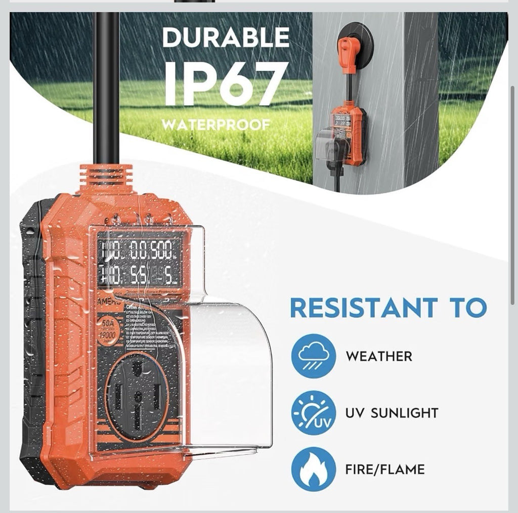 RV Surge Protector 50 Amp, 19000J with Smart Auto Shutoff – Waterproof – LED Lar2