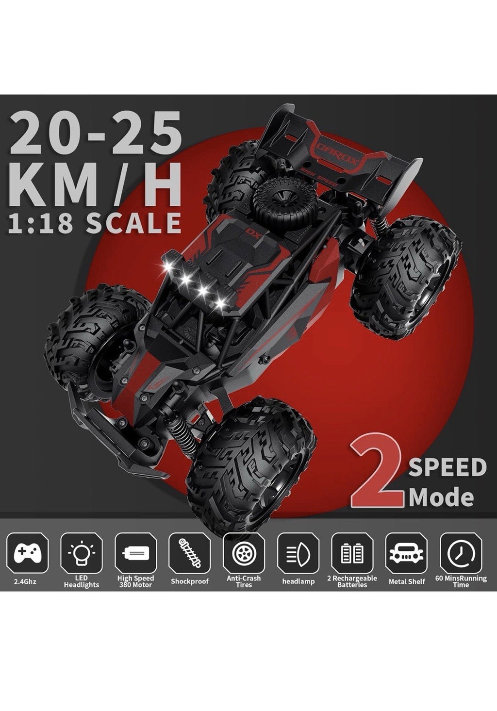 Carox Remote Control Car, 2.4GHz 25KM/H High Speed RC Car, 1:18 Off-Road Monster3
