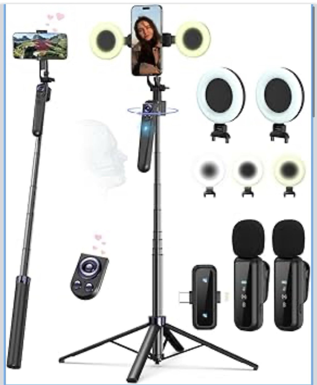 Vlogging Kit for iPhone/Android, 63”Auto Face Tracking Tripod for iPhone with...0