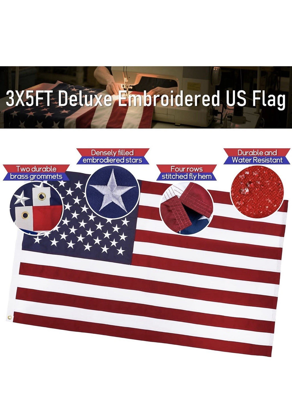 LETSTRY 5FT Flag Pole Kit for Outside House with American Flag & Solar Light,1"4